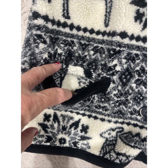 Marker Women M Alpaca Fleese Jacket Coat Black Cream Collar Boxy Cozy Boho Aztec - Picture 2 of 8